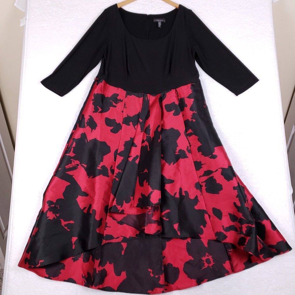 R&M Richards Floral Jacquard High Low Dress 16W Red‎